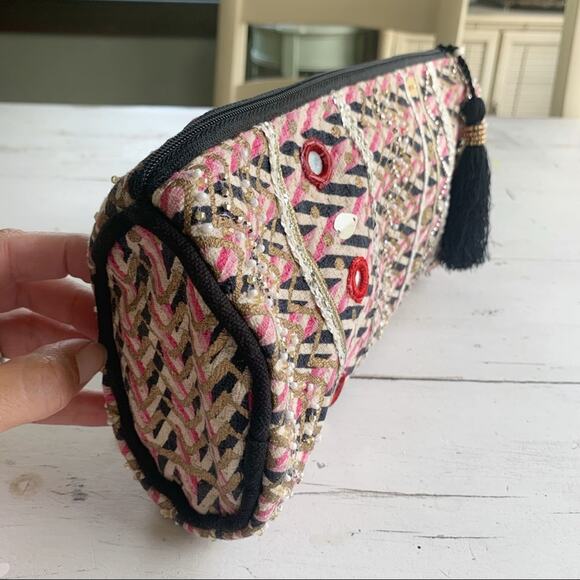 Boho Embellished Clutch With Tassel - Picture 3 of 9